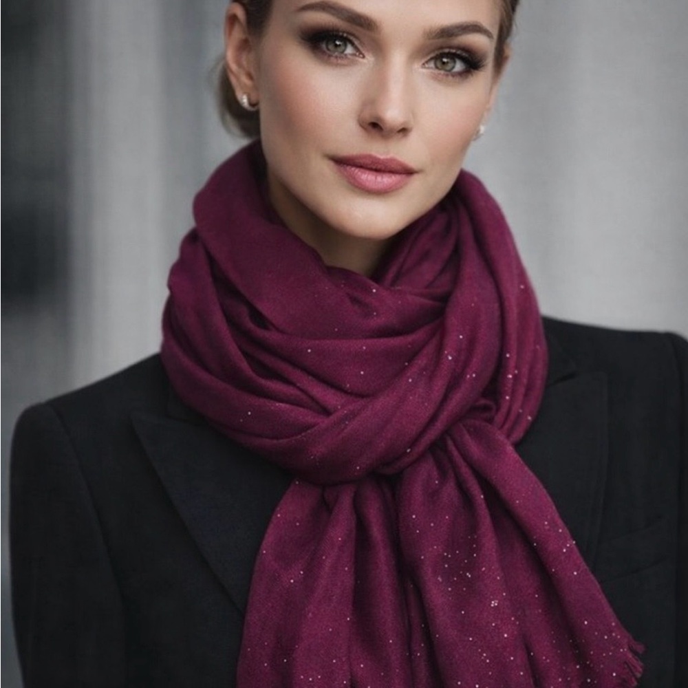 NWT - White House Black Market Burgundy Embellished Scarf